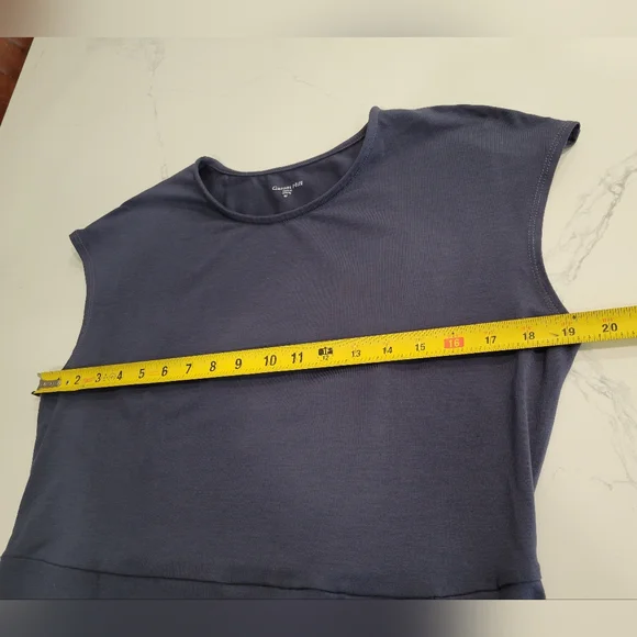 Garnet Hill Classic Navy Cap-Sleeve Knit Column Tencel Blend Midi Dress Size M - Picture 7 of 9